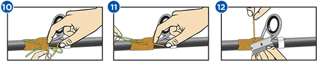 Replacing a guide on your broken fishing rod. Steps 10 through 12.